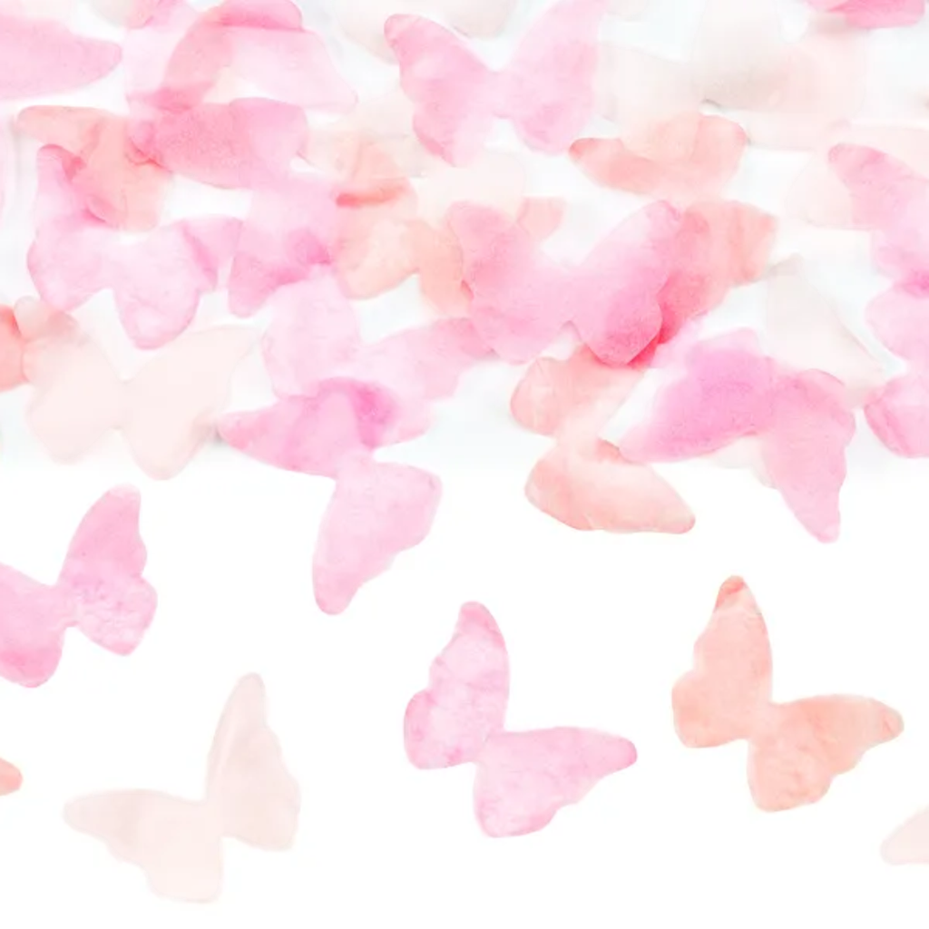 Gender Reveal konfettikanon med pink sommerfugle 20 cm