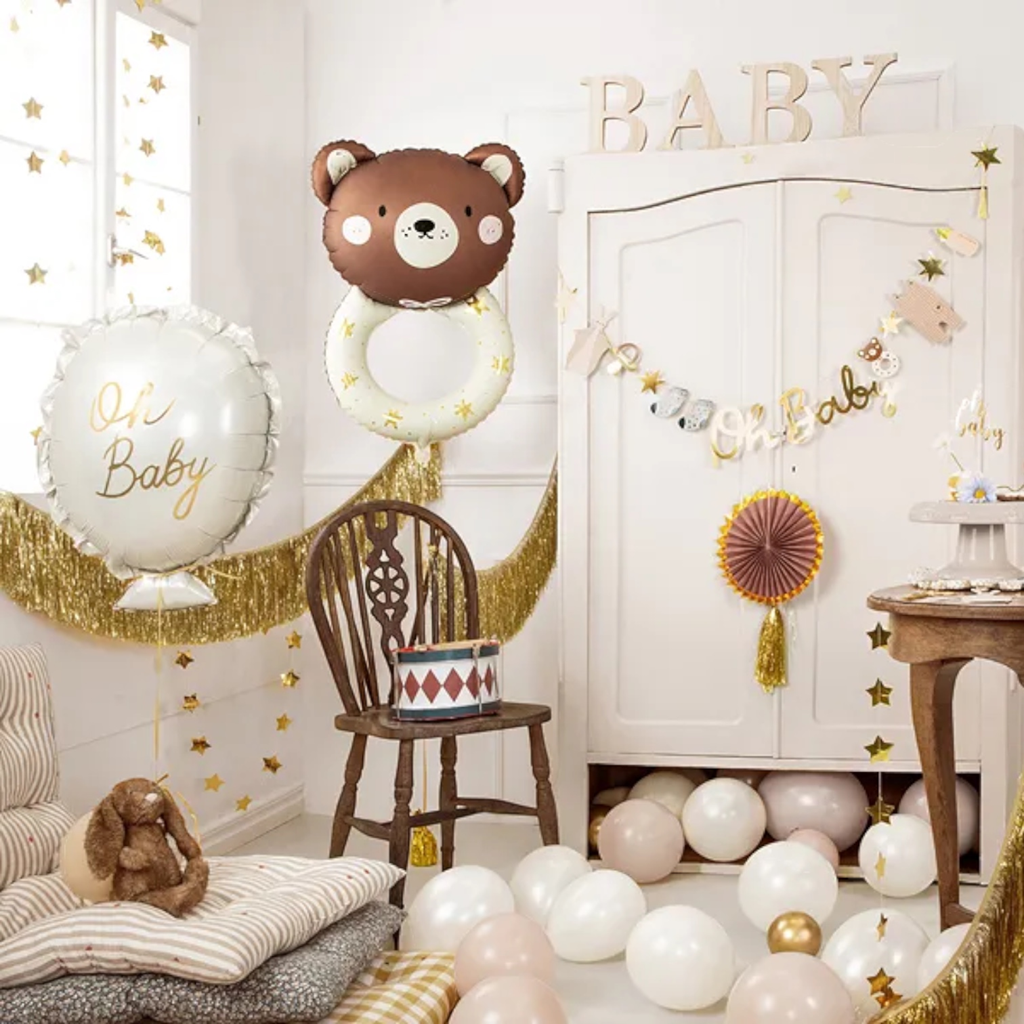 Aluminiumsballon Rattle Bear, 61 x 88 cm, creme og brun