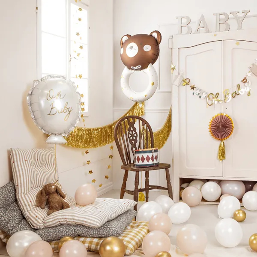 Aluminiumsballon Rattle Bear, 61 x 88 cm, creme og brun