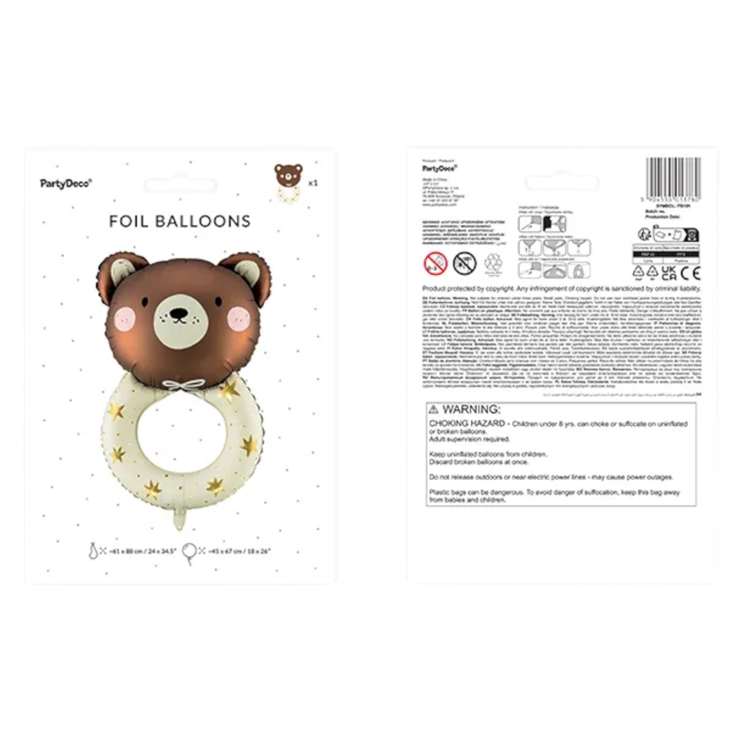 Aluminiumsballon Rattle Bear, 61 x 88 cm, creme og brun
