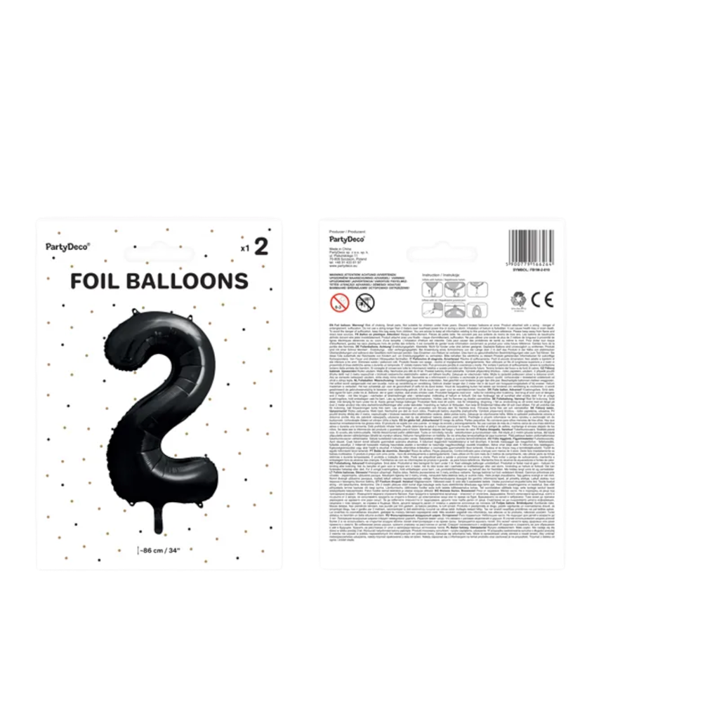 Ball Chiffre ''2'', aluminium, 86 cm, sort