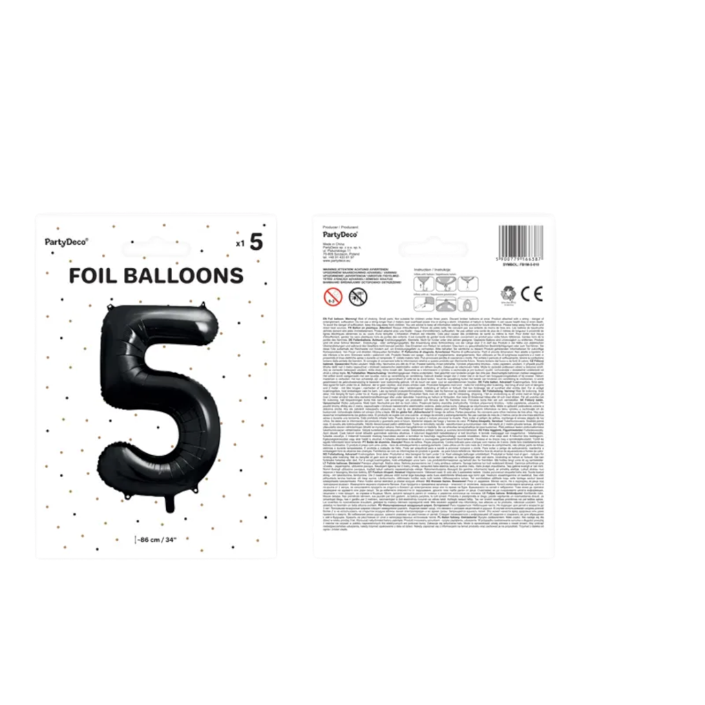 Ball Chiffre ''5'', aluminium, 86 cm, sort