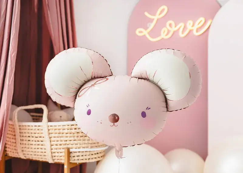 Aluminiumsballon Mouse, 96 x 64 cm, lyserød