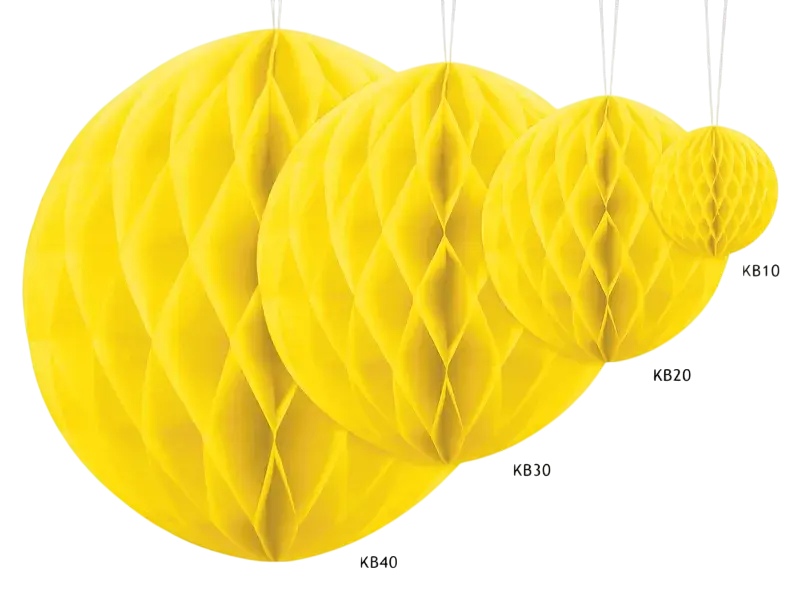 Honeycomb-kugle af papir, gul, 20 cm