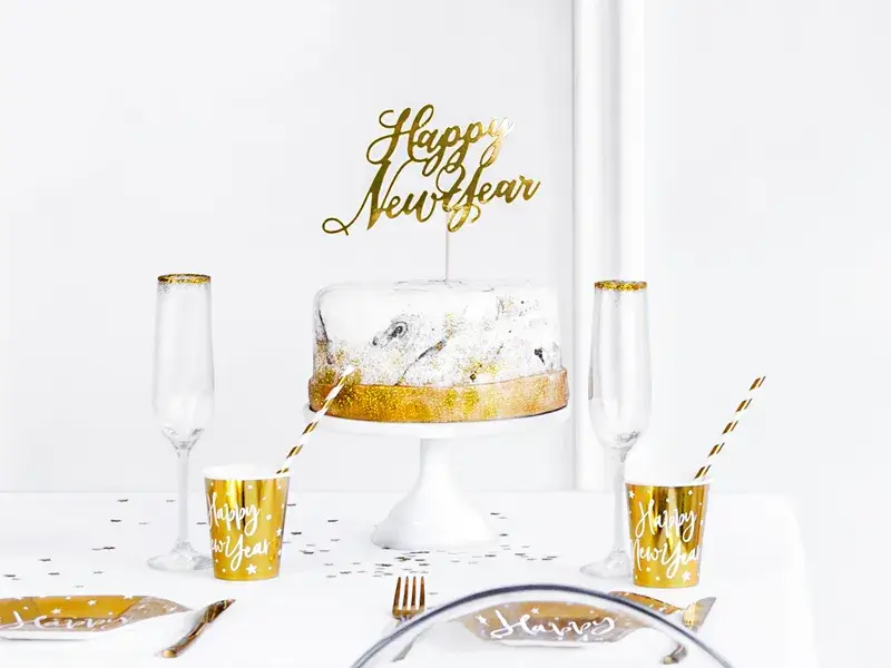 Golden Happy New Year cake topper