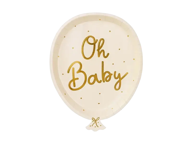 6 Oh baby cream babyshower-tallerkener, 17,5 x 22 cm