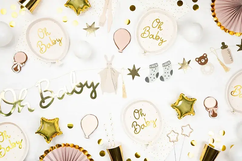 6 Oh baby cream babyshower-tallerkener, 17,5 x 22 cm