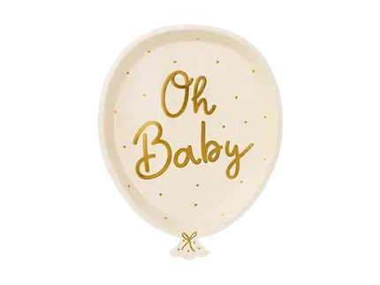 6 Oh baby cream babyshower-tallerkener, 17,5 x 22 cm