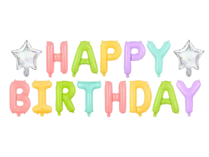 Pastelfarvet Happy Birthday-ballon med stjerner - 395 x 35 cm