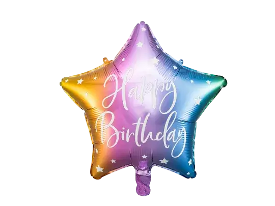Happy Birthday-ballon med regnbuestjerne