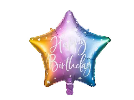 Happy Birthday-ballon med regnbuestjerne