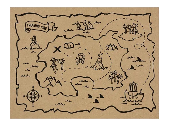 6 dækkeservietter med piratskattekort
