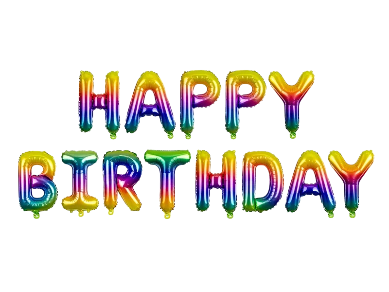 Flerfarvede balloner med Happy birthday-bogstaver