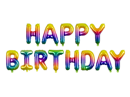 Flerfarvede balloner med Happy birthday-bogstaver