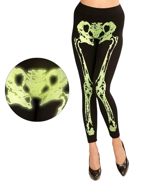 Fluorescerende grønne skelet-leggings størrelse S/M