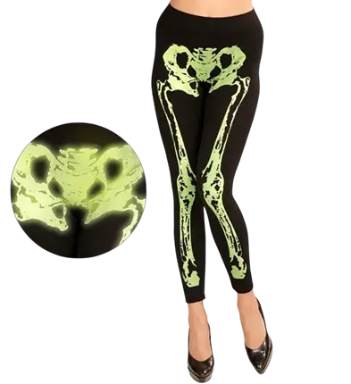 Fluorescerende grønne skelet-leggings størrelse S/M