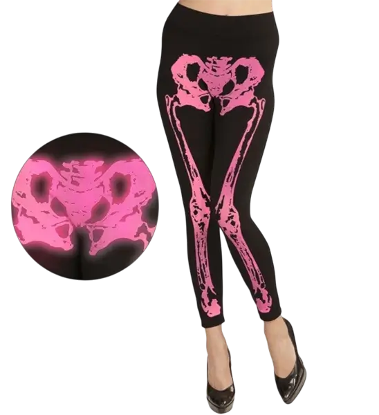 Pink fluorescerende skelet-leggings størrelse S/M
