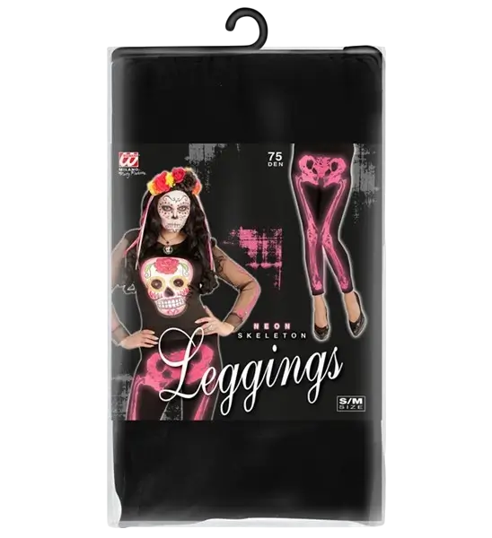 Pink fluorescerende skelet-leggings størrelse S/M