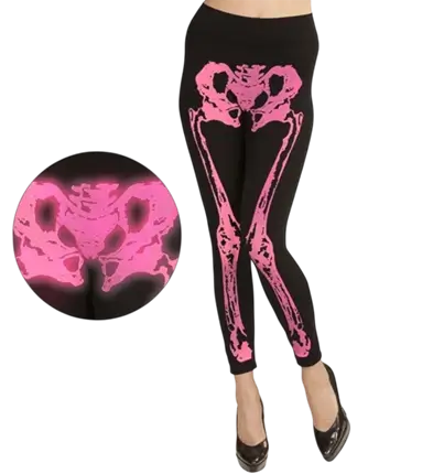 Pink fluorescerende skelet-leggings størrelse S/M