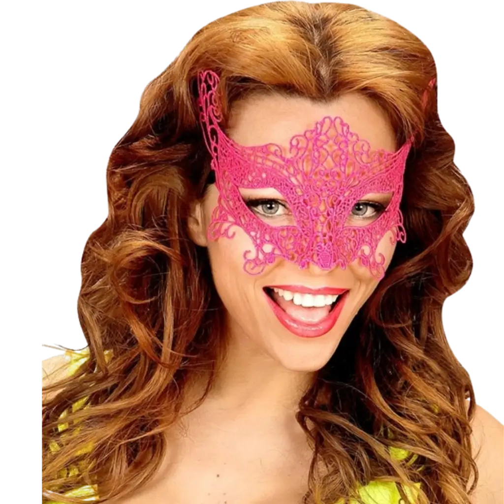 Neonpink ulvemaske med blonder