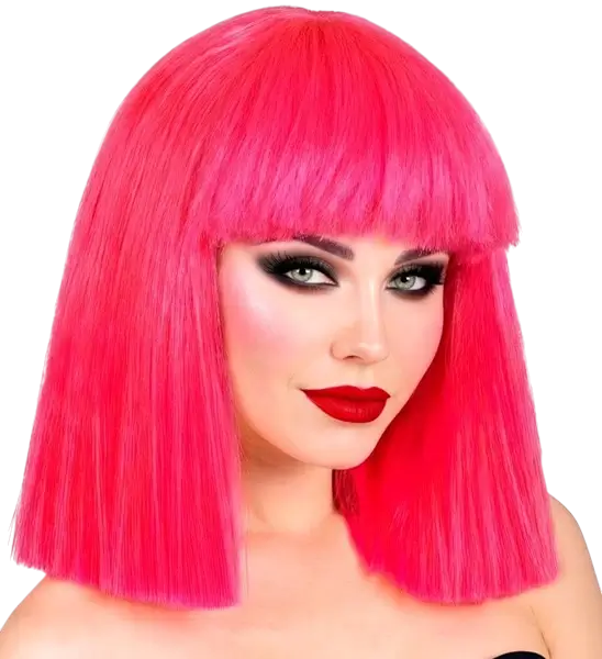 Fluorescerende pink paryk med frynser