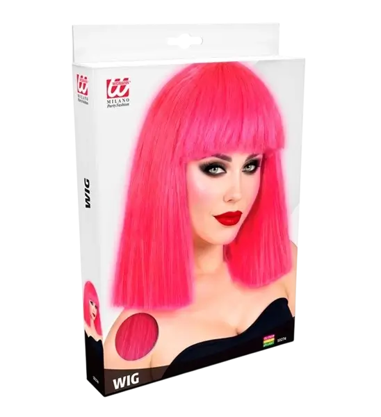 Fluorescerende pink paryk med frynser