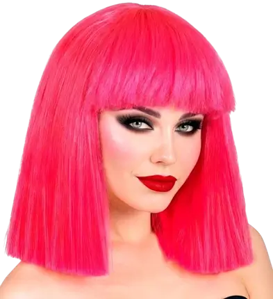 Fluorescerende pink paryk med frynser