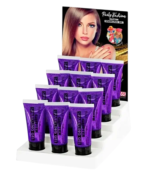Violet glittergel til krop og ansigt