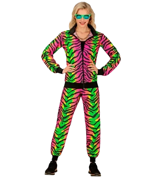 Fluorescerende jumpsuit med zebraprint - M