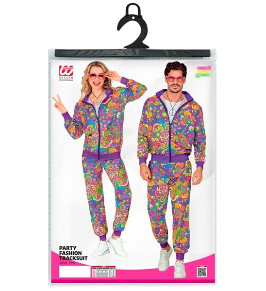 Fluorescerende flower power hippie jumpsuit - M