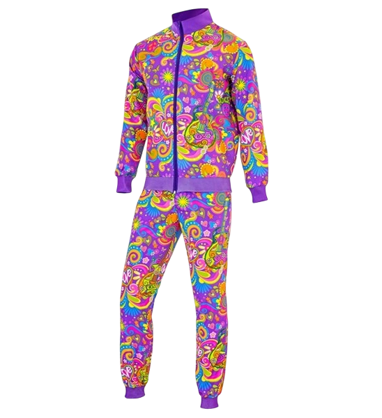 Fluorescerende flower power hippie jumpsuit - M