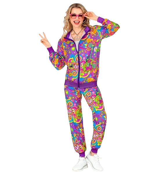 Fluorescerende flower power hippie jumpsuit - M