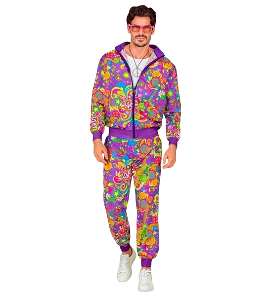 Fluorescerende flower power hippie jumpsuit - M