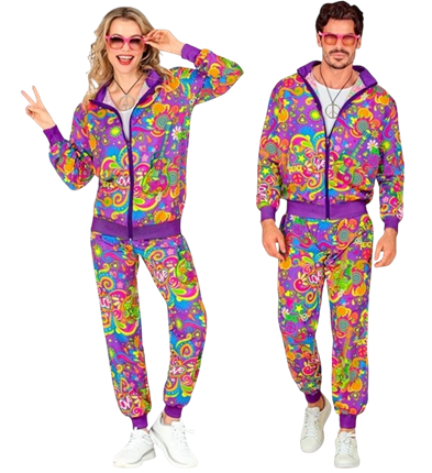Fluorescerende flower power hippie jumpsuit - M