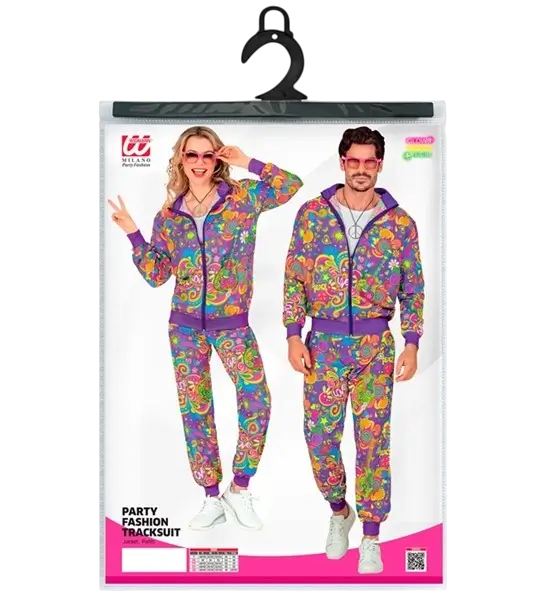 Fluorescerende flower power hippie jumpsuit - L