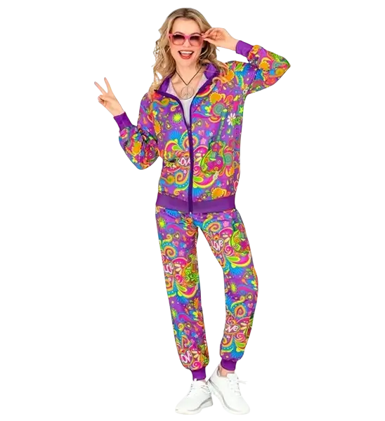 Fluorescerende flower power hippie jumpsuit - XL