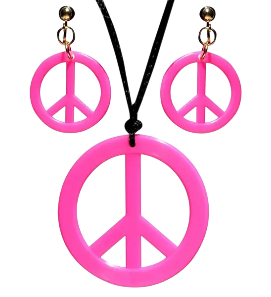 Fluorescerende pink hippie-øreringe og -halskæde