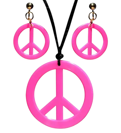 Fluorescerende pink hippie-øreringe og -halskæde