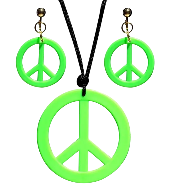 Fluorescerende grønne hippie-øreringe og -halskæde