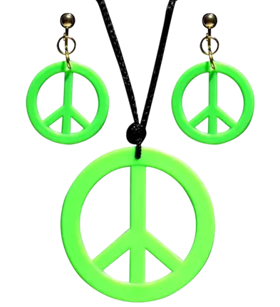 Fluorescerende grønne hippie-øreringe og -halskæde