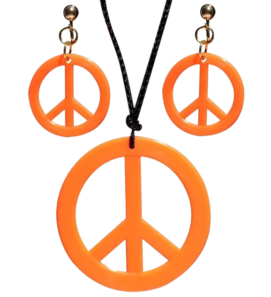 Fluorescerende orange hippie-øreringe og -halskæde