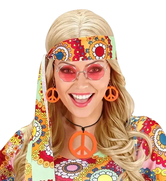 Fluorescerende orange hippie-øreringe og -halskæde