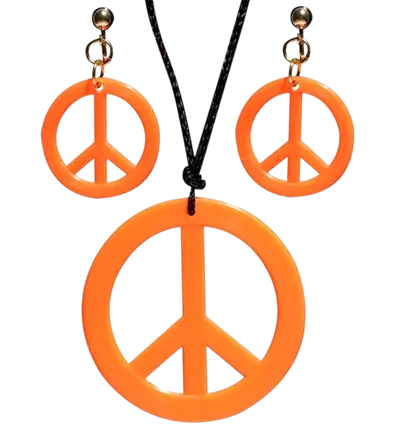 Fluorescerende orange hippie-øreringe og -halskæde