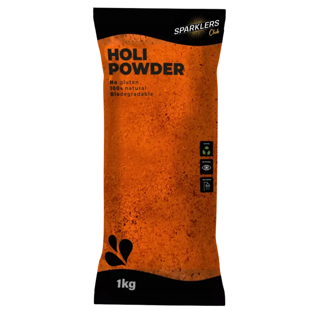 Holi-pulver, orange – 1 kg-pose