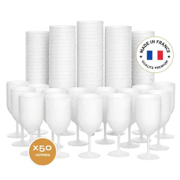 Sæt med 50 Ecocup-vinglas med frostet effekt, 12 cl (18 cl til randen), genanvendelige – til vin, vinsmagning og aperitif