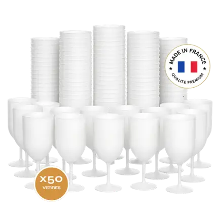 Sæt med 50 Ecocup-vinglas med frostet effekt, 12 cl (18 cl til randen), genanvendelige – til vin, vinsmagning og aperitif
