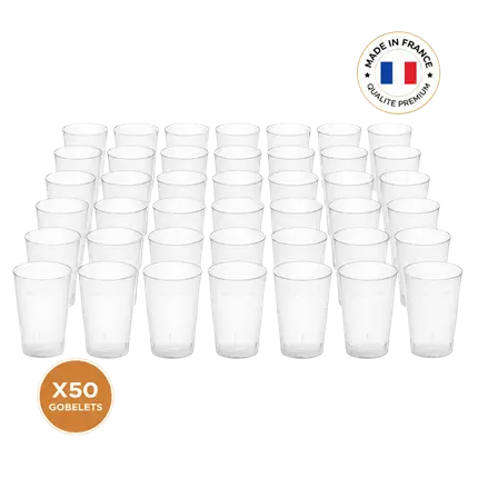 Sæt med 50 Ecocup-krus, 25 cl (33 cl til randen) – genanvendelige – type Demi, juice, sodavand