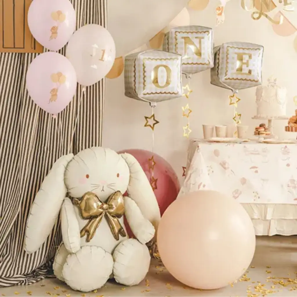 Aluminiumsballon med kanin i creme og rosa, 84 cm – Dekoration til fødselsdag og påske