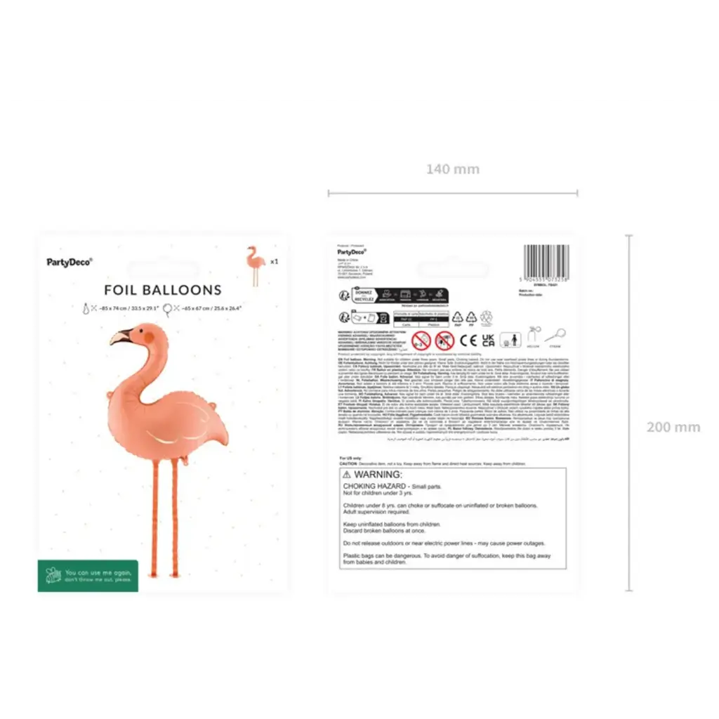 Aluminiumsballon med flamingo og koral, 65 x 67 cm – Heliumballon, der svæver