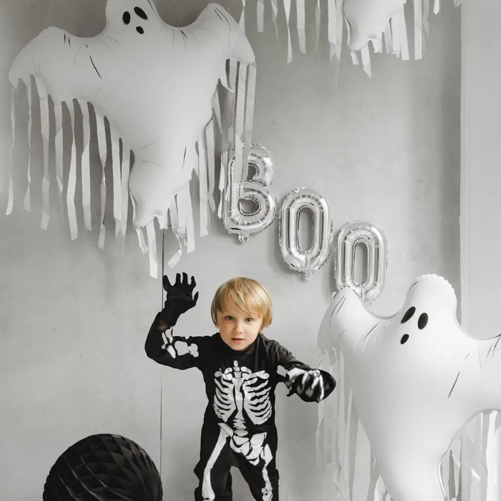 Aluminiumsballon »Fantôme« med frynser, 93 x 86 cm – Halloween-dekoration